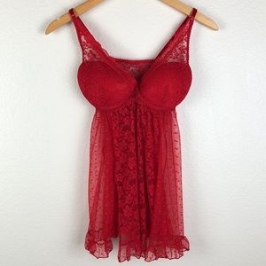 Secret Treasures Red Lace Sheer Molded Cup Slips